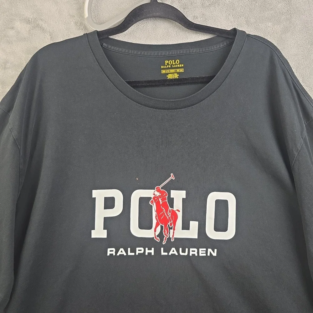 Polo Ralph Lauren T-Shirt Mens 4XB Black Spellout Logo Preppy Graphic Tee